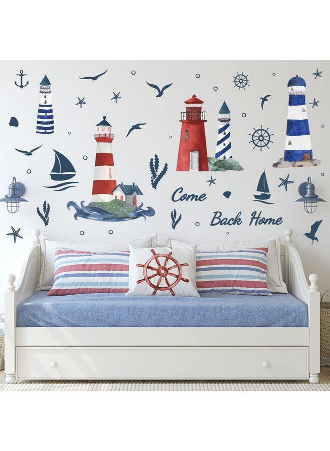PLIGREAT Lighthouse Seagull Sailboat Wall Stickers Removable Vinyl Peel And Stick Wall Decals For Nursery Bedroom Playroom Living Room Wall Decorations Home Indoor Diy Nautical Wall Art Decor - Image 1
