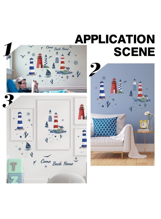 PLIGREAT Lighthouse Seagull Sailboat Wall Stickers Removable Vinyl Peel And Stick Wall Decals For Nursery Bedroom Playroom Living Room Wall Decorations Home Indoor Diy Nautical Wall Art Decor - Image 4