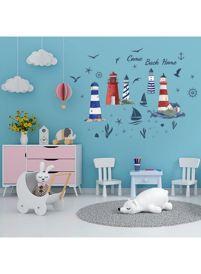 PLIGREAT Lighthouse Seagull Sailboat Wall Stickers Removable Vinyl Peel And Stick Wall Decals For Nursery Bedroom Playroom Living Room Wall Decorations Home Indoor Diy Nautical Wall Art Decor - Image 5