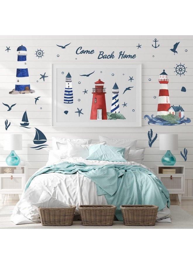 PLIGREAT Lighthouse Seagull Sailboat Wall Stickers Removable Vinyl Peel And Stick Wall Decals For Nursery Bedroom Playroom Living Room Wall Decorations Home Indoor Diy Nautical Wall Art Decor - Image 3