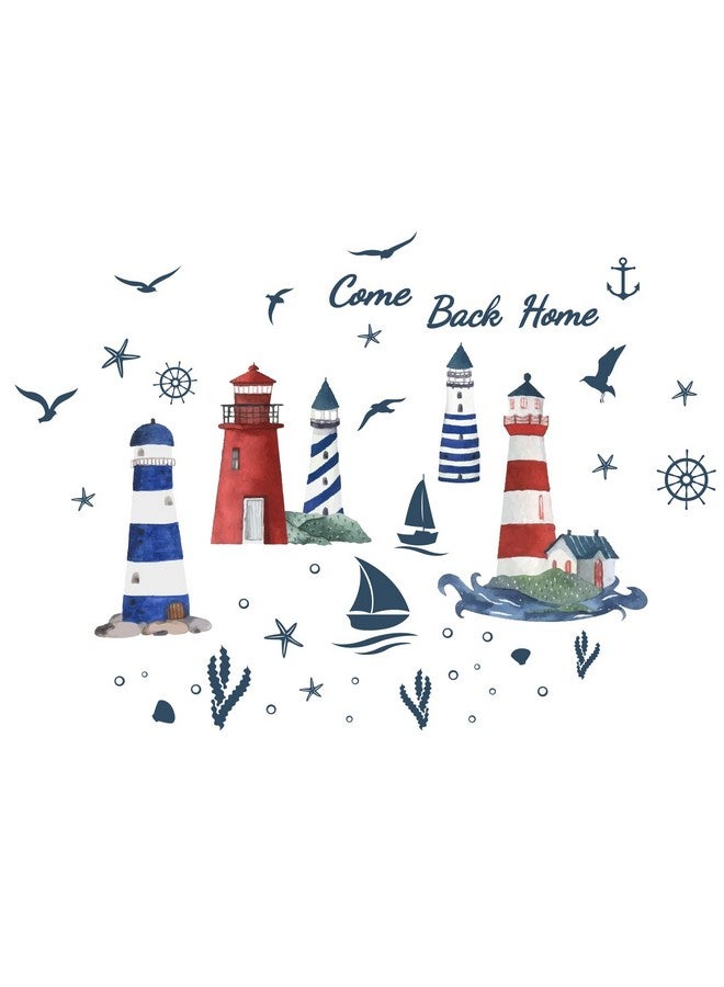 PLIGREAT Lighthouse Seagull Sailboat Wall Stickers Removable Vinyl Peel And Stick Wall Decals For Nursery Bedroom Playroom Living Room Wall Decorations Home Indoor Diy Nautical Wall Art Decor - Image 2
