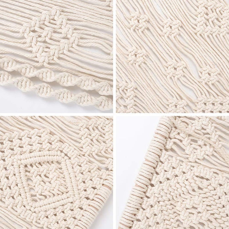 AMIAEDU Macrame Wall Hanging Shelf, Handmade Indoor Boho Pot Basket Hanger Holder, Rope Plant Hanger for Wall Decor (White) - Image 2