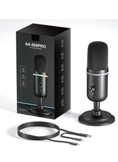 USB Microphone - Computer Condenser Gaming Mic for PC/Laptop/Phone/PS4/5, Headphone Output, Volume Control, USB Type C Plug and Play, Mute Button, for Streaming, Podcast, Studio Recording