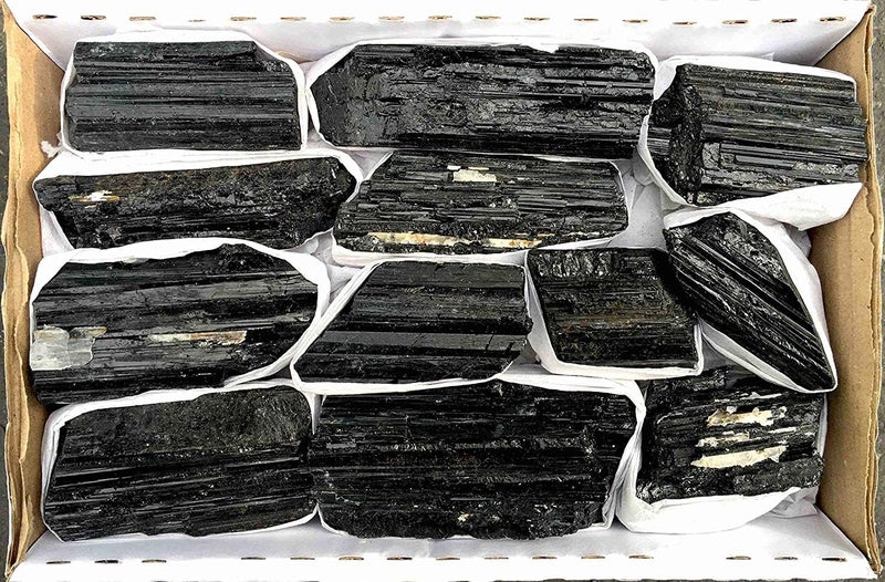 JIC Gem 2 Lb Large Black Tourmaline Crystals Stones Large Pieces Black Tourmaline Rocks Healing Crystals Bulk Raw Stones Collection in Box of 7x5x2, 12-18 pcs