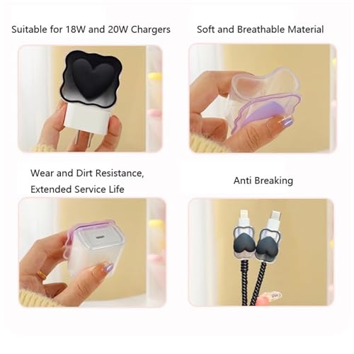 Like Star® Charger Protection Cover 4 in 1, Compatible for iPhone Charger only 18W & 20W, Spiral Cable Protector for Charging Cable, Charger Protector with 3D Design - Image 4