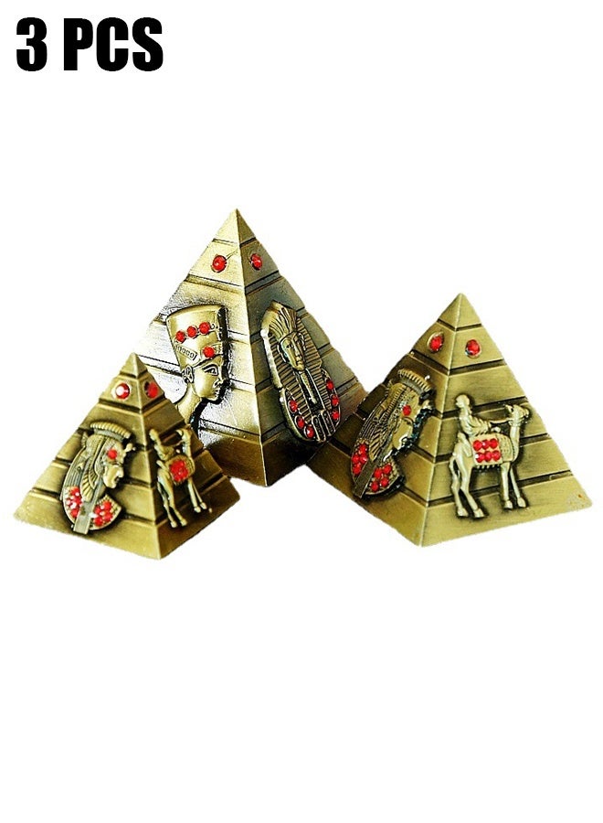 اتش واي نموذج الهرم البرونزي، تمثال 3 قطع/مجموعة تمثال الهرم المصري تمثال برونزي بالتفاصيل القديمة، زينة المكتب، هدية تذكارية - Image 1