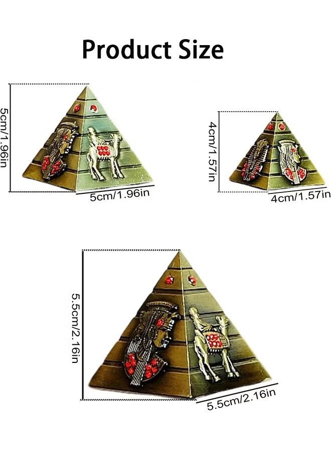 اتش واي نموذج الهرم البرونزي، تمثال 3 قطع/مجموعة تمثال الهرم المصري تمثال برونزي بالتفاصيل القديمة، زينة المكتب، هدية تذكارية - Image 4