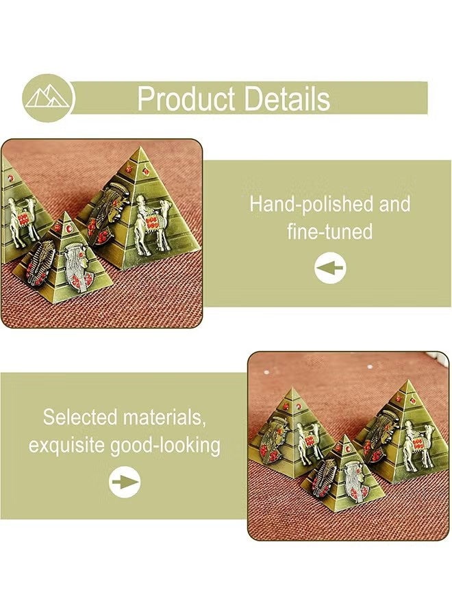 اتش واي نموذج الهرم البرونزي، تمثال 3 قطع/مجموعة تمثال الهرم المصري تمثال برونزي بالتفاصيل القديمة، زينة المكتب، هدية تذكارية - Image 2