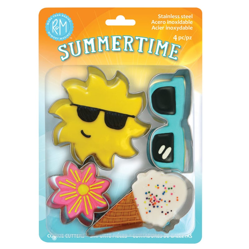 R&M RM Summer Time Cookie Cutters Ice Cream Cone Sun Sunglasses Ice Cream Cone Cookie Cutter Set 4Piece Silver 