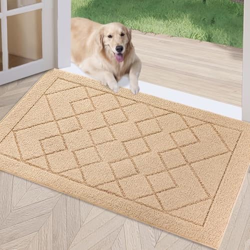 REFETONE Indoor Doormat, Front Back Door Mat 24"x36" Rubber Backing Non Slip Mats, Absorbent Washable Entrance Doormat for Entryway, Resist Dirt Low-Profile Inside Floor Mats for Muddy Shoes, Golden - Image 1