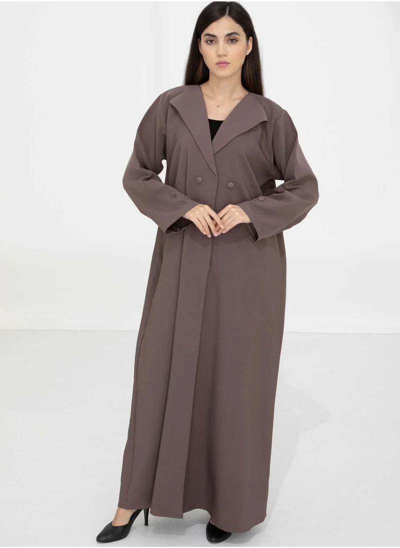 أم سكوير فاشن Brown Barbie Crepe Abaya with Lapel Collar and Button Detailing