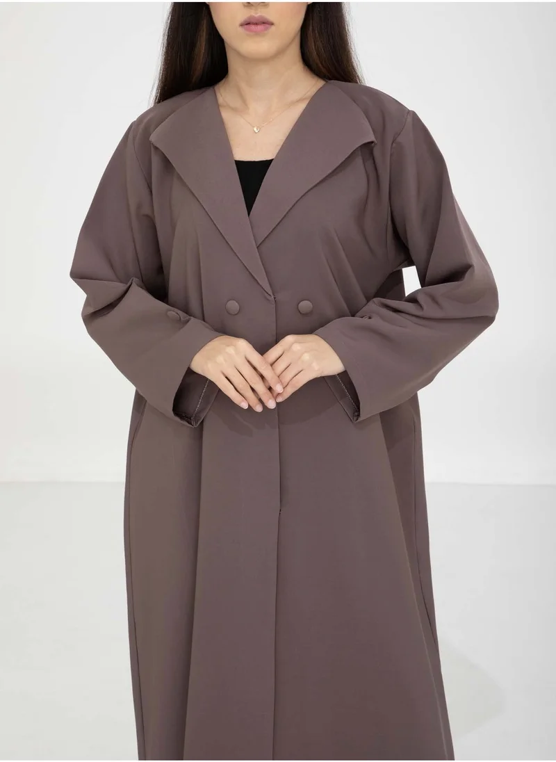 أم سكوير فاشن Brown Barbie Crepe Abaya with Lapel Collar and Button Detailing