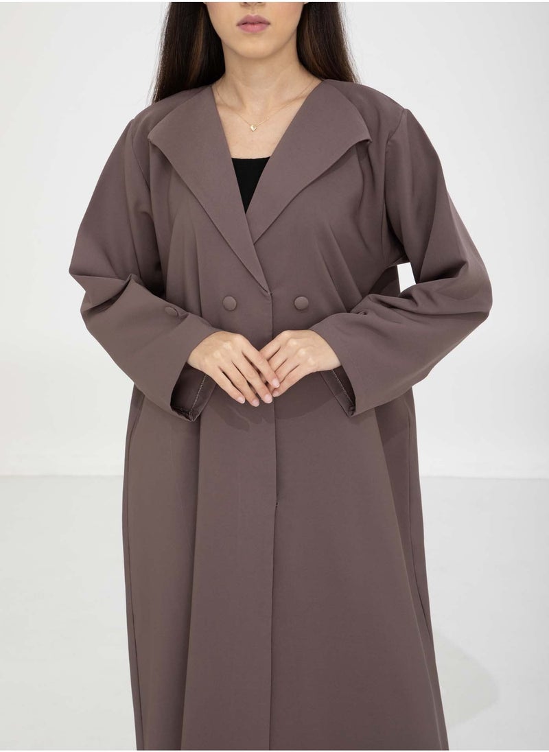 MSquare Fashion Brown Barbie Crepe Abaya with Lapel Collar and Button Detailing  - Image 2