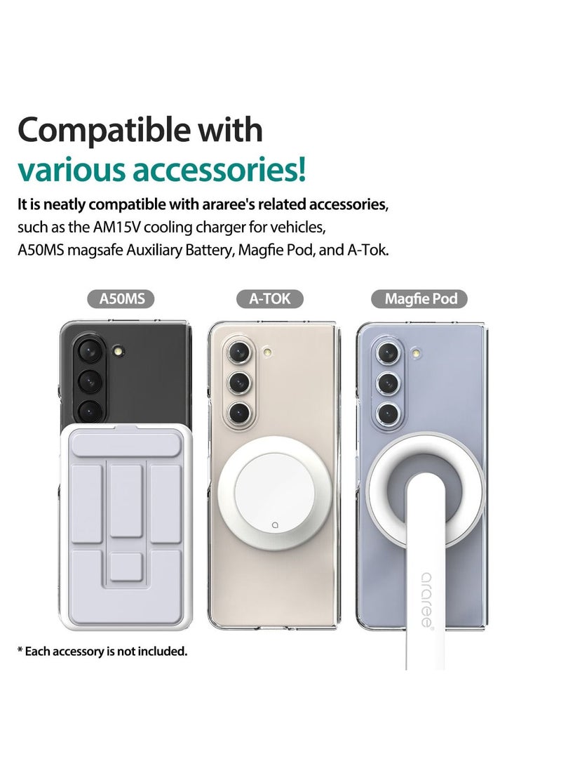 Araree Nukin M MagSafe Case for Samsung Galaxy Z Fold 5 – Ultra-Thin Transparent Hard PC Case with Magnetic Ring, Hinge Protection, Scratch-Resistant, Non-Slip Grip, Wireless Charging Compatible – Clear