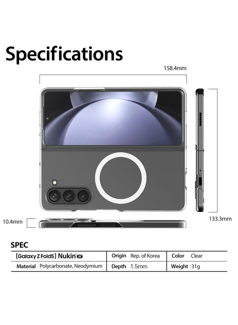 Araree Nukin M MagSafe Case for Samsung Galaxy Z Fold 5 – Ultra-Thin Transparent Hard PC Case with Magnetic Ring, Hinge Protection, Scratch-Resistant, Non-Slip Grip, Wireless Charging Compatible – Clear