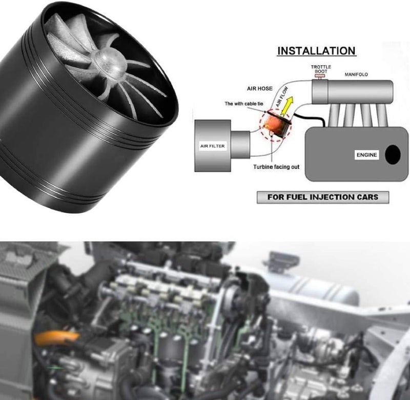 woobles Car Air Intake Turbonator Single Fan Turbine Super Charger Gas Fuel Saver Turbo 64mm(Black) Black - Image 4
