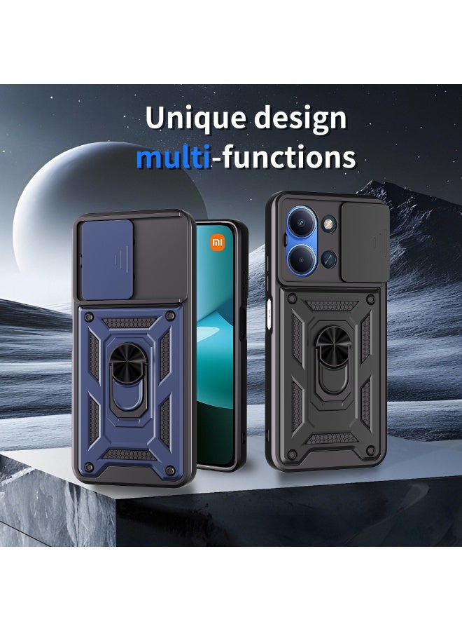 Shunjia Sliding Window Case, Shockproof Rugged Armor with Sliding Camera Cover & 360° Ring Kickstand, Compatible with Redmi 15C (Blue) - Image 2