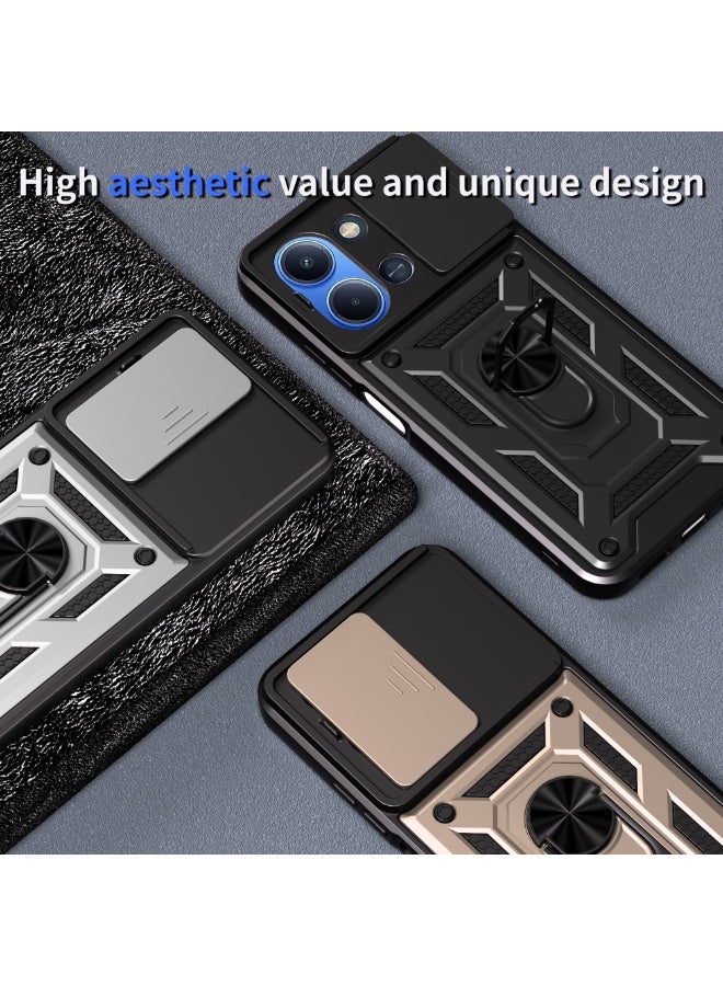 Shunjia Sliding Window Case, Shockproof Rugged Armor with Sliding Camera Cover & 360° Ring Kickstand, Compatible with Redmi 15C (Blue) - Image 3