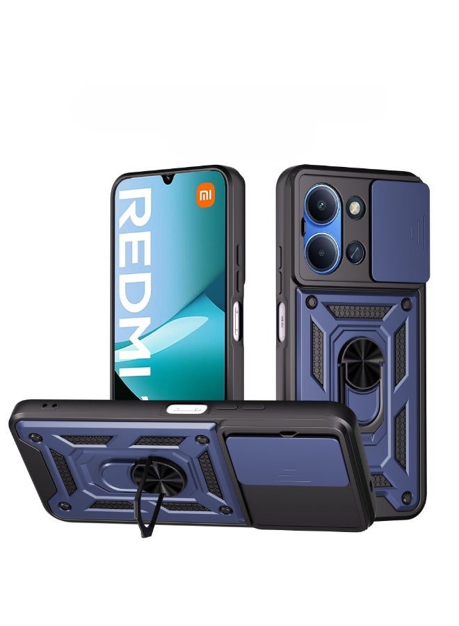 Shunjia Sliding Window Case, Shockproof Rugged Armor with Sliding Camera Cover & 360° Ring Kickstand, Compatible with Redmi 15C (Blue) - Image 1