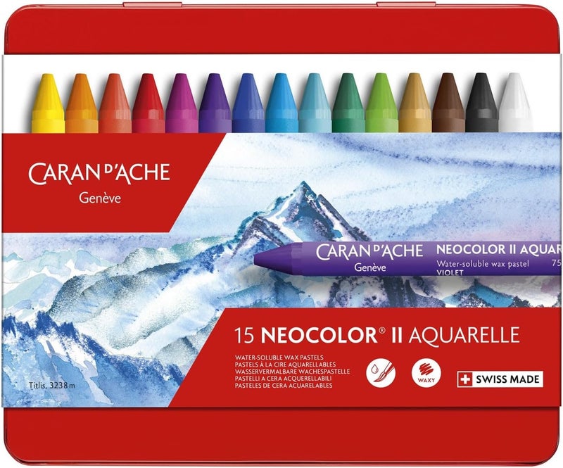 Caran d'Ache Neocolor II Aquarelle Water-Soluble Pastels Set - 15 Colors