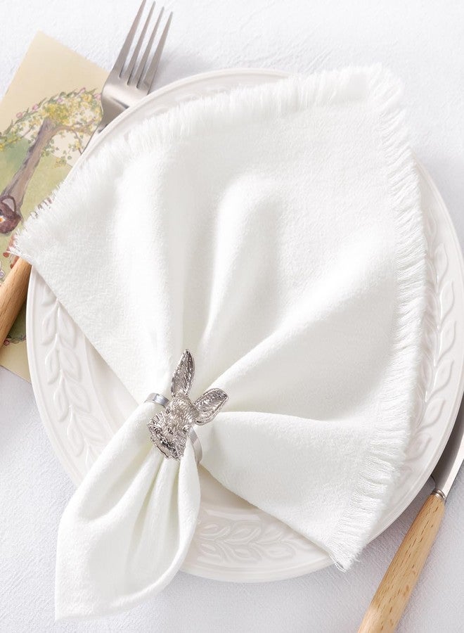 DeZerlor 6 Pack Ivory White Cotton Linen Napkins with Fringe White Cloth Napkins Set of 6 Boho Handmade Dinner Table Napkins Bulk for Wedding Bridal Baby Shower Tea Parties Decor, 17 x 17 Inches - Image 3
