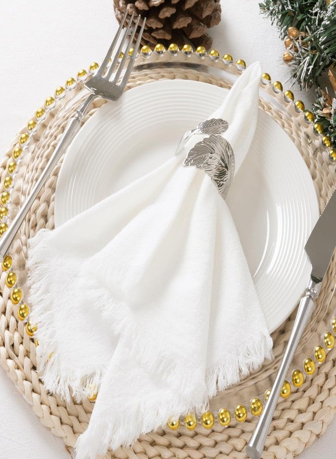 DeZerlor 6 Pack Ivory White Cotton Linen Napkins with Fringe White Cloth Napkins Set of 6 Boho Handmade Dinner Table Napkins Bulk for Wedding Bridal Baby Shower Tea Parties Decor, 17 x 17 Inches - Image 1