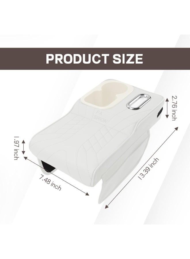 Soofam Car Center Console Armrest Pillow, 13.4"×7.5"×2" Leather Auto Arm Rest Cover with Pocket & Tissue Box & Cup Holder, Multifunctional Vehicle Armrest Cushion Pad, Car Accessories (White) - Image 2