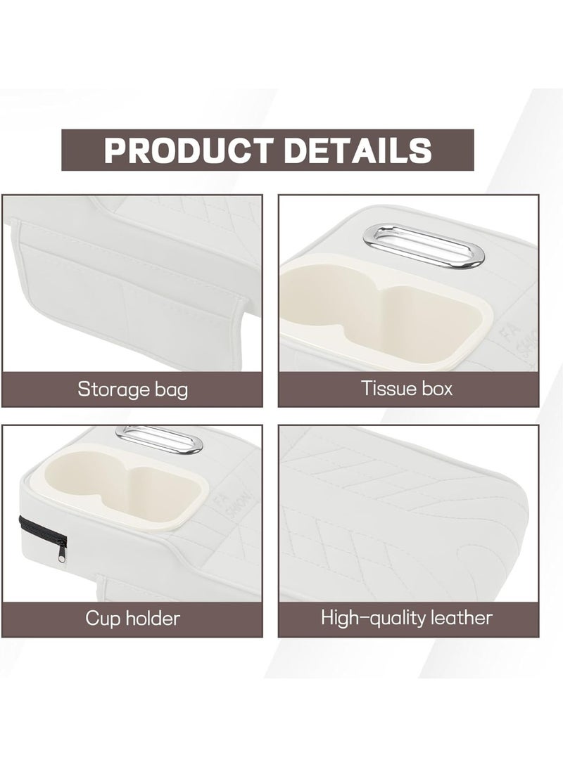 Soofam Car Center Console Armrest Pillow, 13.4"×7.5"×2" Leather Auto Arm Rest Cover with Pocket & Tissue Box & Cup Holder, Multifunctional Vehicle Armrest Cushion Pad, Car Accessories (White) - Image 3