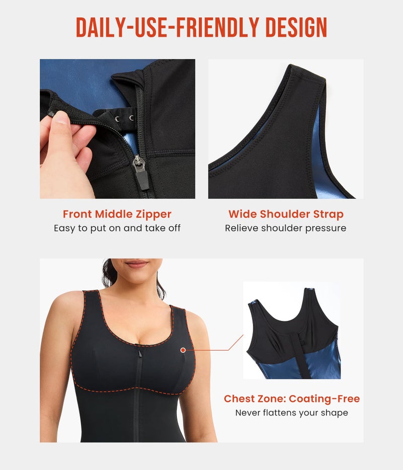 Junlan Waist Trainer for Women - Sauna Suit Women Full Boday Sauna Shirt for Working Out(Black, Large) - Image 5