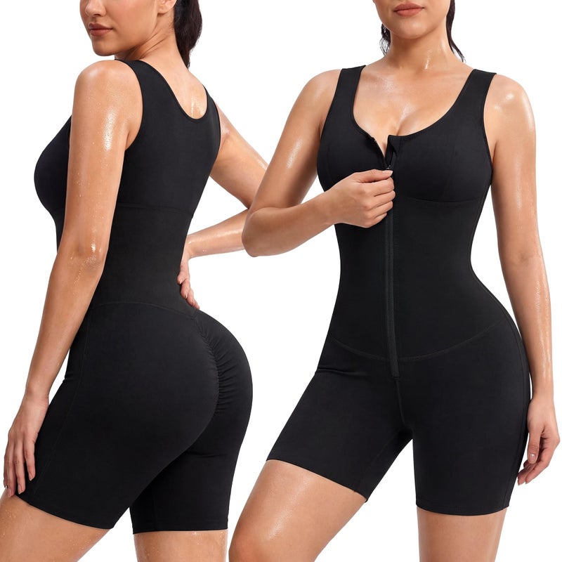 Junlan Waist Trainer for Women - Sauna Suit Women Full Boday Sauna Shirt for Working Out(Black, Large) - Image 1