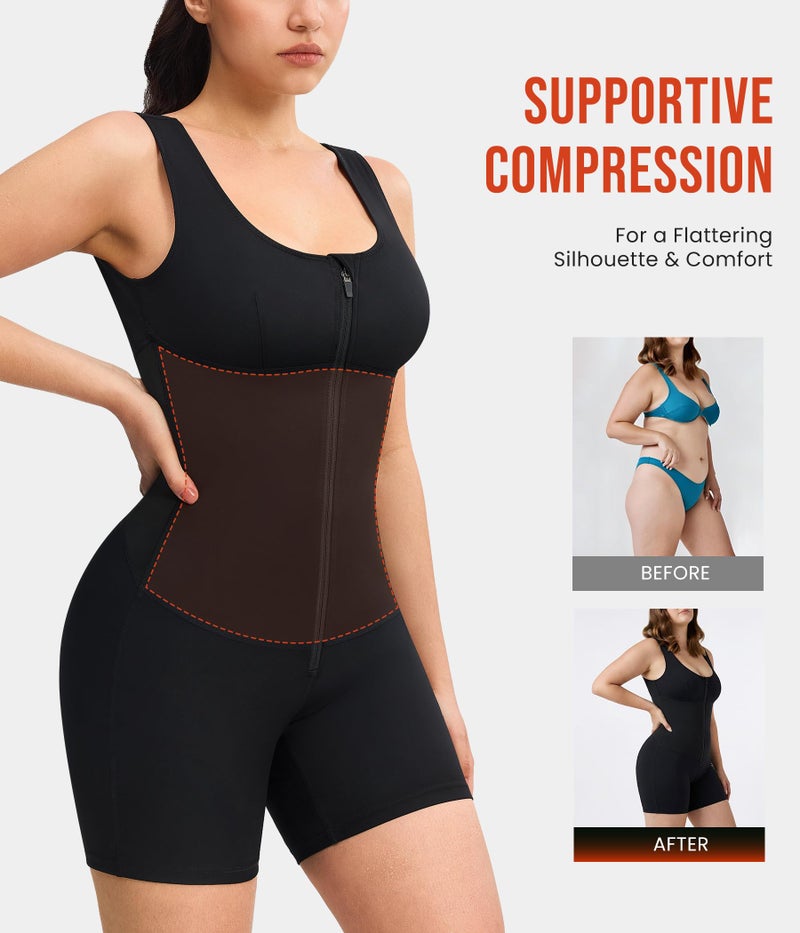 Junlan Waist Trainer for Women - Sauna Suit Women Full Boday Sauna Shirt for Working Out(Black, Large) - Image 2