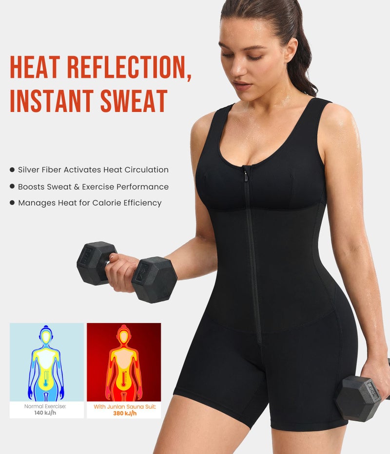Junlan Waist Trainer for Women - Sauna Suit Women Full Boday Sauna Shirt for Working Out(Black, Large) - Image 3