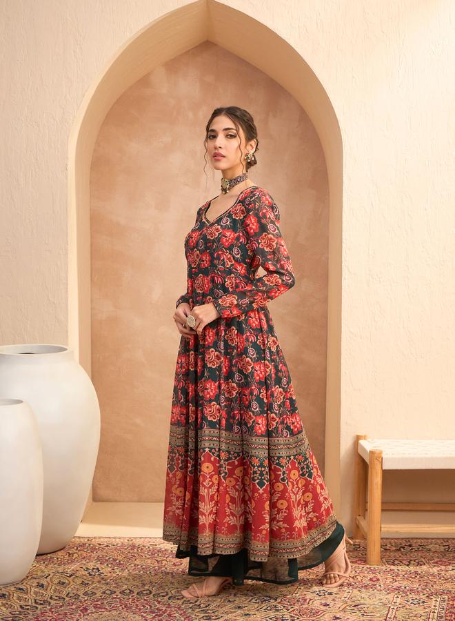 ساسافراس أناركالي كورتا بياقة على شكل قلب وزهور متعددة - Image 3