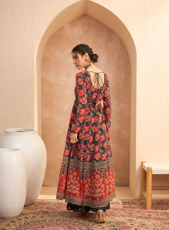 ساسافراس أناركالي كورتا بياقة على شكل قلب وزهور متعددة - Image 5