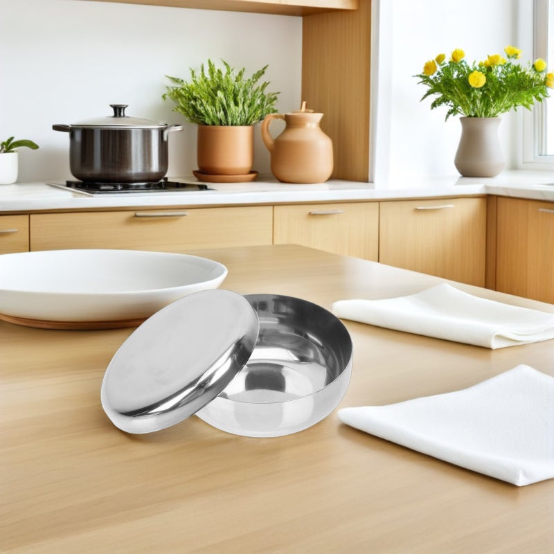 2pcs Small Rice Bowls: 10cm Stainless Steel Korean Soup Serving Bowl With Lid Snack Dish For Cereal Appetizer Salad Noodles Kitchen Restaurant - Image 2