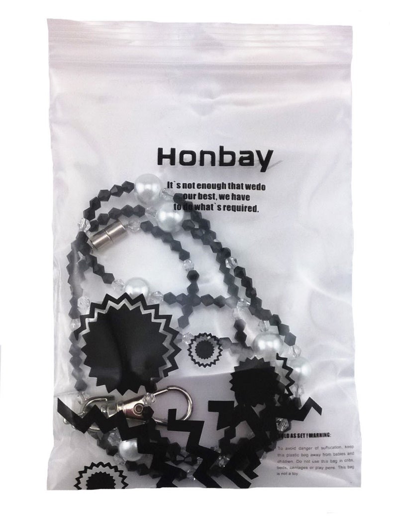 Honbay Super Slim Fashion Black Beaded White Pearl Lanyard Neck Strap with Lobster Clasp for ID Tags, Name Card, Business ID Card Holder, Badge Reel - Image 5