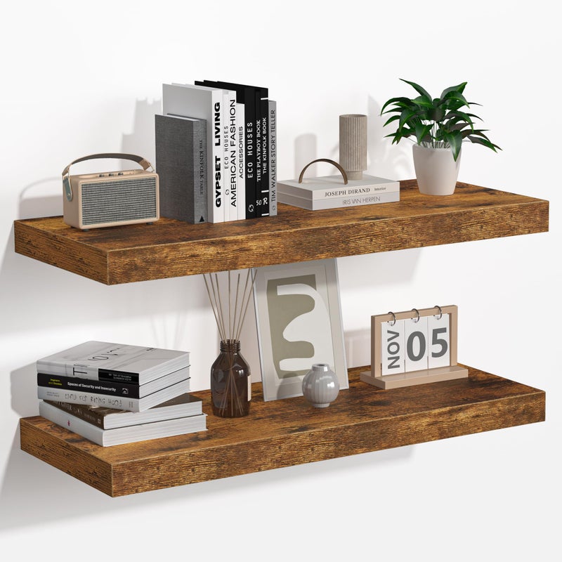 Floating Shelves 2 Pack 9 Inch Rustic Wooden Wall Shelves Extra Deeper Thicker Wall Mounted Storage Shelf for Living Room Kitchen Farmhouse 24 W x 9 D x 16 H Rustic Brown
