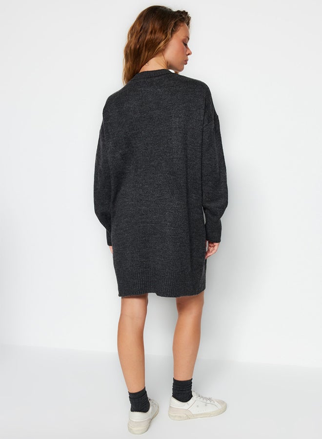 trendyol Anthracite Mini Knitwear Soft Textured Dress TWOAW24EL00035 - Image 5