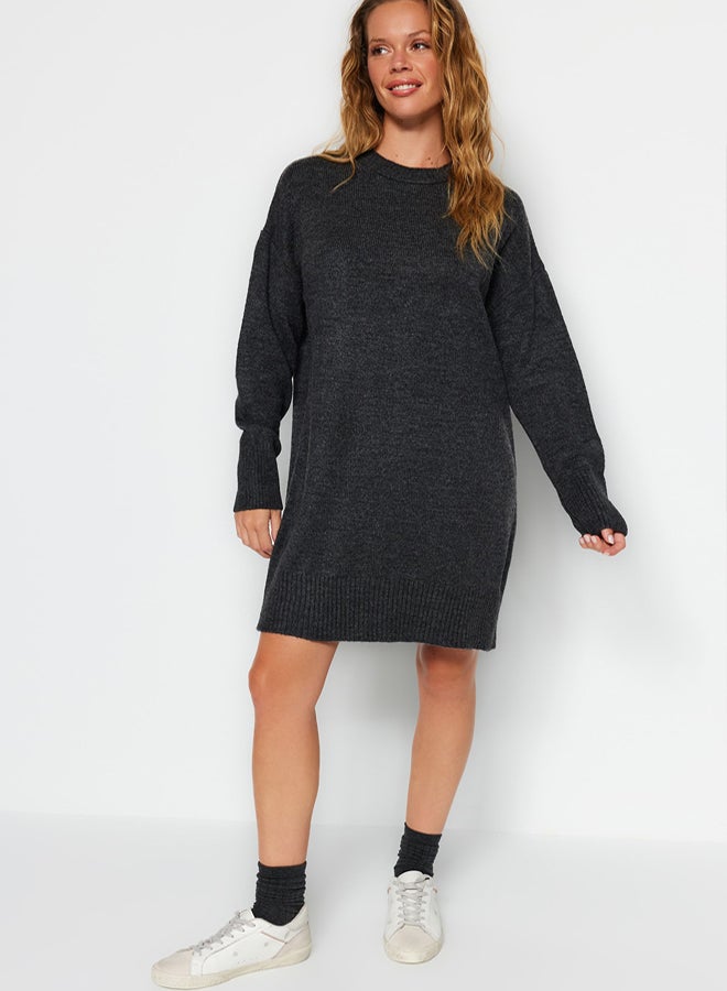 trendyol Anthracite Mini Knitwear Soft Textured Dress TWOAW24EL00035 - Image 2
