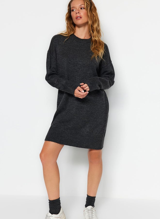 trendyol Anthracite Mini Knitwear Soft Textured Dress TWOAW24EL00035 - Image 1