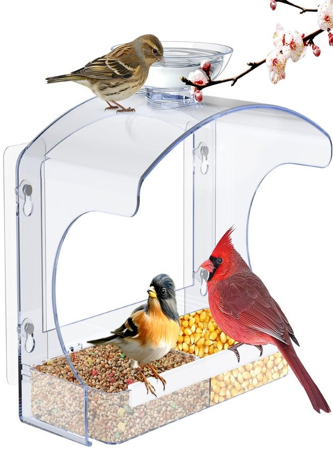 Goodeco Clear Window Bird Feeder - Outdoor Birdhouse Feeder with Bird Bath & Water Bowl for Outside Bird Watching - with a Brush, Easy to Clean, Ideal Gifts for Mom Parents - Image 1