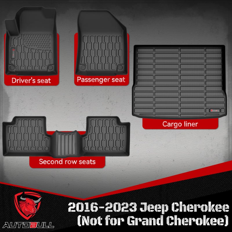 AUTOBULL Floor Mats & Cargo Liner Compatible with 2019-2023 Jeep Cherokee (Not for Grand Cherokee) Cargo Mat, Full Set All Weather Protection 1st, 2nd Row Car Liners & Trunk Mat, Black - Image 2