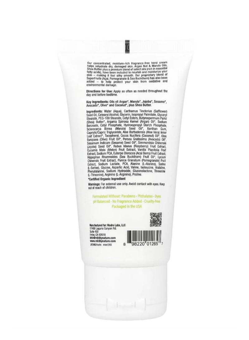 mild by Nature Argan Oil Hand Cream with Marula Oil & Coconut Oil plus Shea Butter Soothing and Unscented 2.5 oz (71 g)  - Image 2