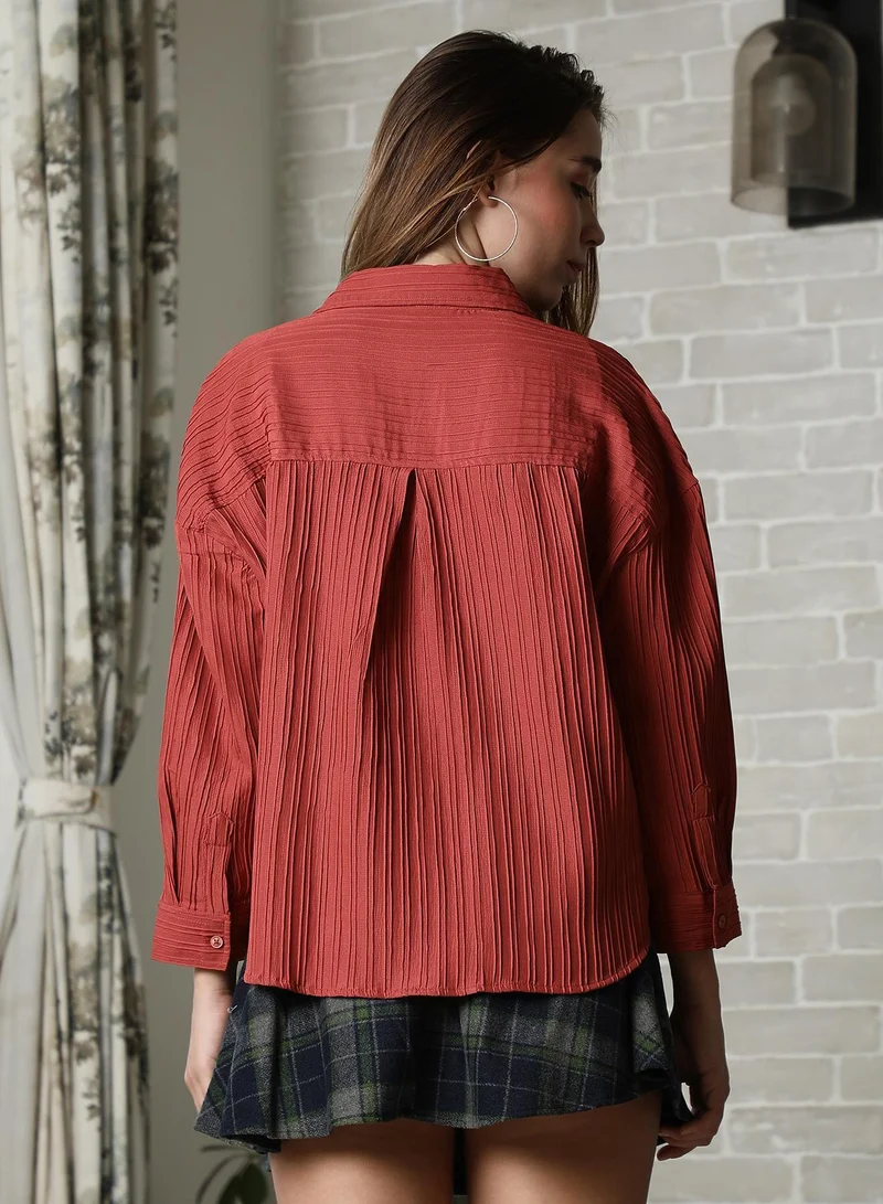PINACOLADA Women's Sienna Brown Stripe-Tactile Oversized Shirt Women's Sienna Brown Stripe-Tactile Oversized Shirt for Women | Best Price UAE