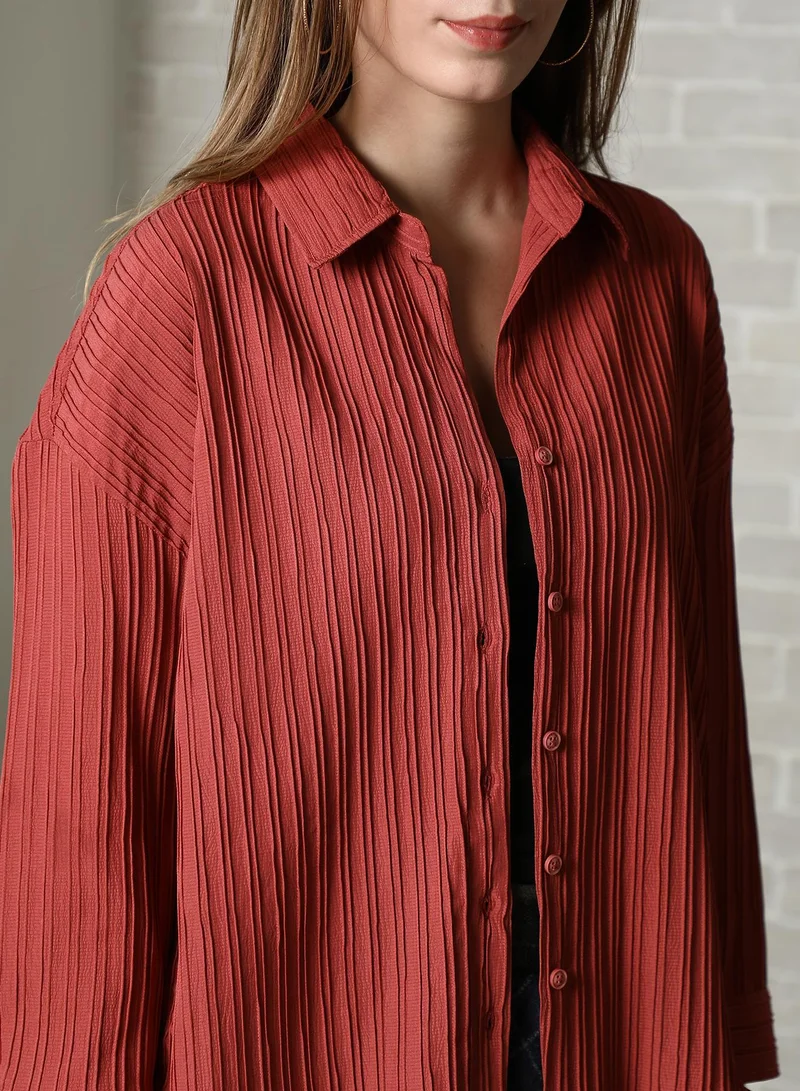 PINACOLADA Women's Sienna Brown Stripe-Tactile Oversized Shirt Women's Sienna Brown Stripe-Tactile Oversized Shirt for Women | Best Price UAE
