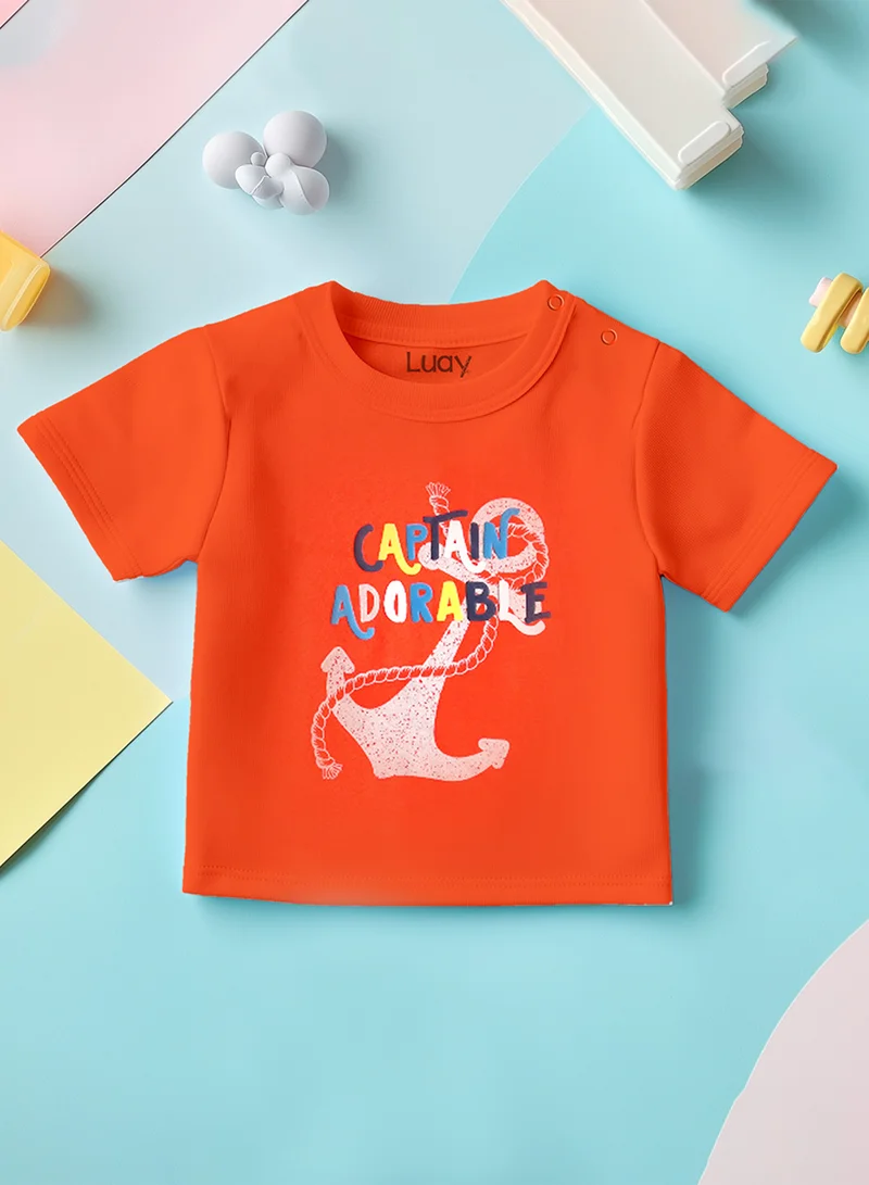 Luay Red,Beach 100% Organic Cotton Baby Boy & Girls Clothing Set Short Sleeve Kids Clothes Boys & Girls Toddler Short Set Cute Animal Print Combo Pack Of 2 Top and Shorts Outfit For New born  | Best Price UAE