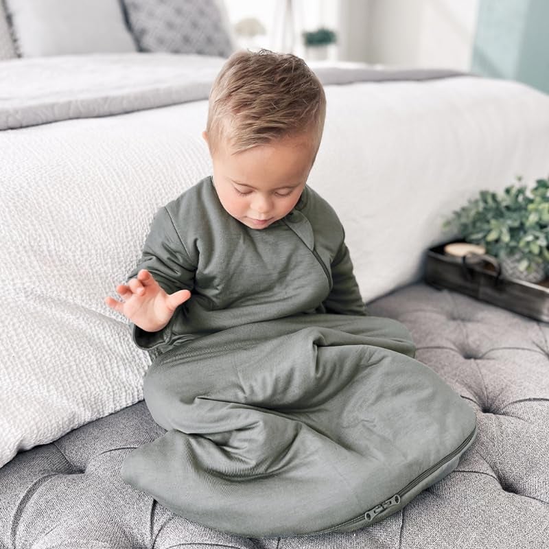 GUNAMUNA Unisex Long Sleeve Sleep Sack, Wearable Sleep Bag for Toddlers and Babies, Soft Rayon, 1.0 TOG, Sage, 24-36 Months - Image 3