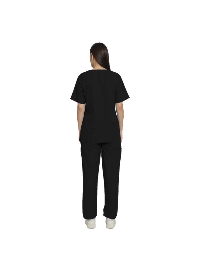 IS IndoSurgicals Women’s Scrub Suit Set for Doctors & Nurses | Medical Hospital OT Uniform Top & Pant (Black, XS) - Image 2