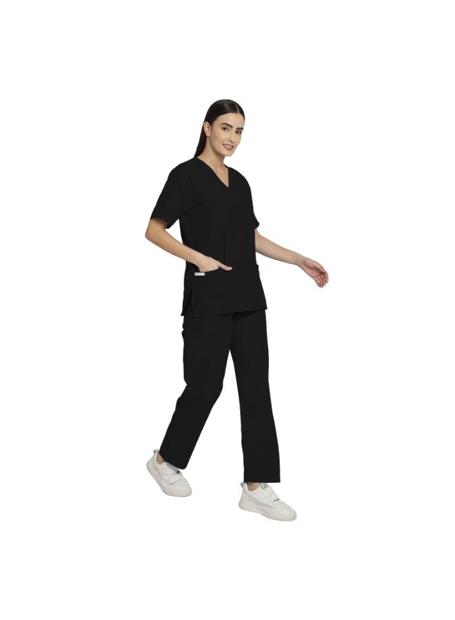 IS IndoSurgicals Women’s Scrub Suit Set for Doctors & Nurses | Medical Hospital OT Uniform Top & Pant (Black, XS) - Image 3