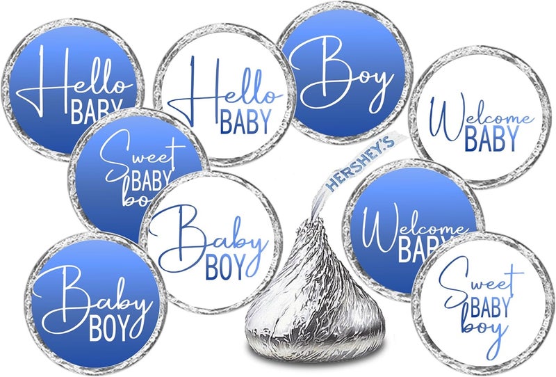 RokAPary 216 Modern Baby Shower Blue Kisses Labels for Baby Shower Or Baby Sprinkle Party Or Event Decorations Stickers Wrappers Favors Its a Boy Made in USA - Image 1